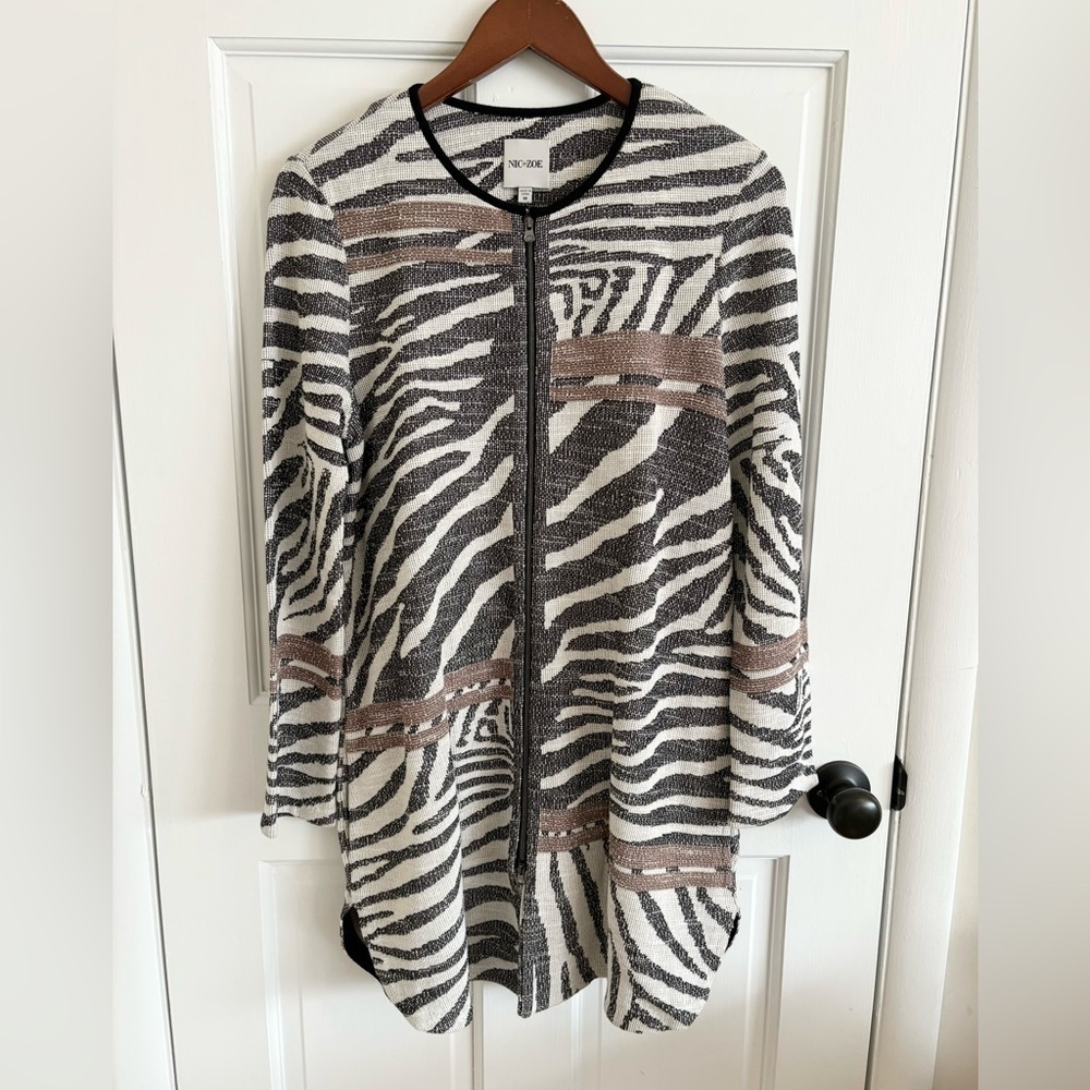 NIC+ZOE Zebra-Print Open Blazer in Black, White & Brown
